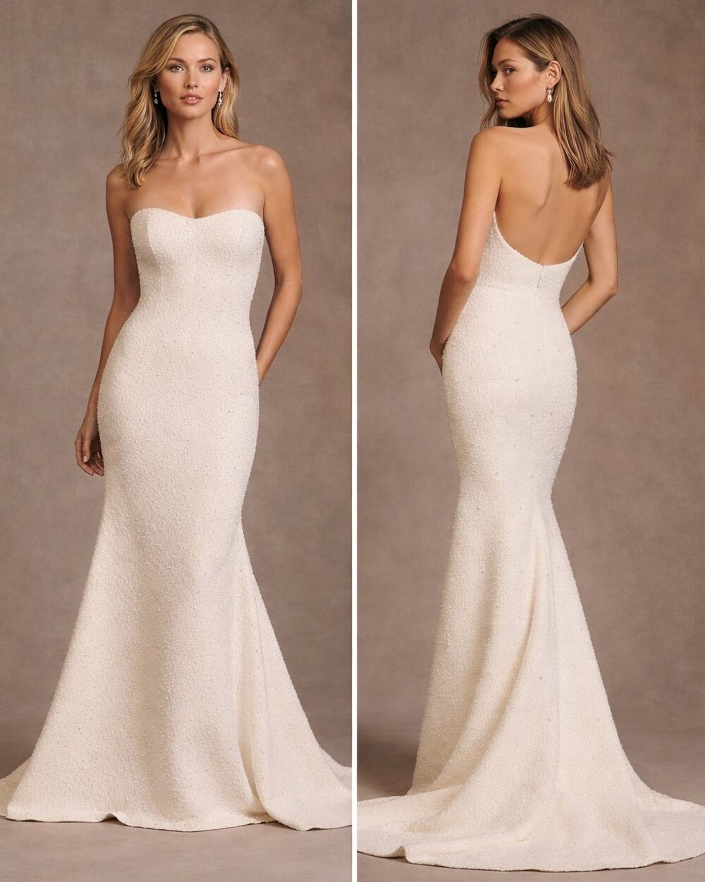 Watters Addie Wedding Gown Size 14 Ivory Beaded Strapless Bridal Dress Tweed